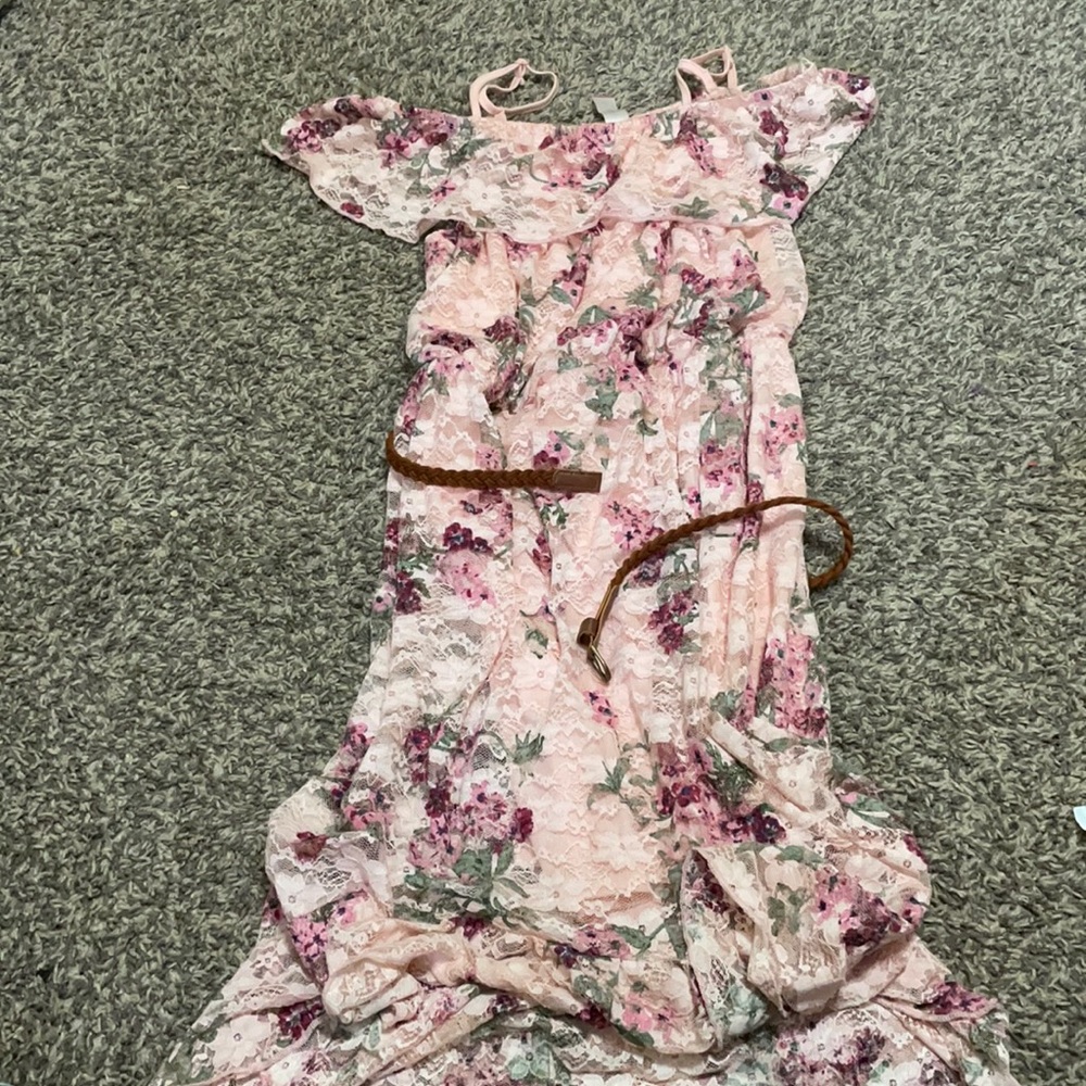 A floral off the shoulder dress